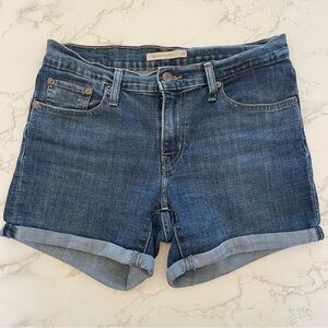 Levi’s Womens Medium Wash Mid Length Denim Jean Cuffed Shorts | Size 28